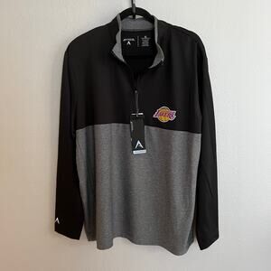 New Antigua Los Angeles Lakers Jacket Black Gray Quarter Zip Long Sleeve Sz XL